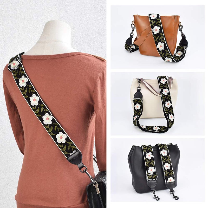 CLOUDMUSIC Banjo Strap Guitar Strap For Handbag Purse Jacquard Woven With Leather Ends And Metal Clips(White Flowers) - Image 5